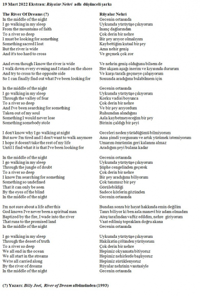 River of Dreams - Güftesi